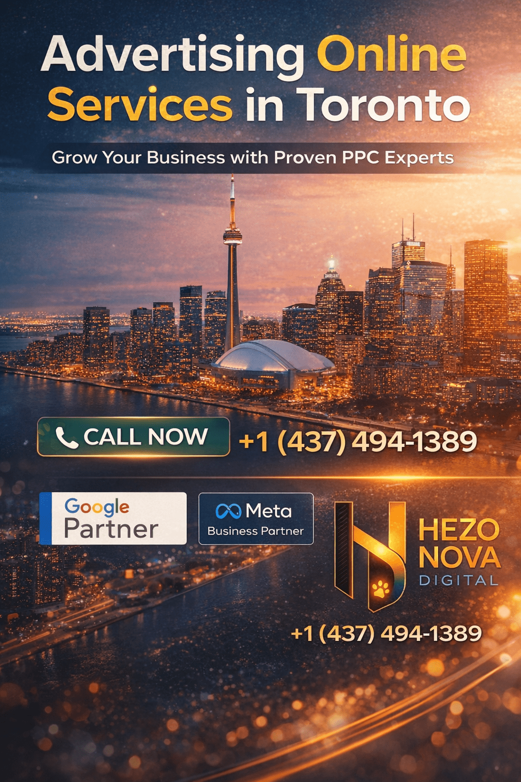 Advertising online services in Toronto by Hezo Nova Digital PPC experts with Google Partner and Meta Business Partner certification